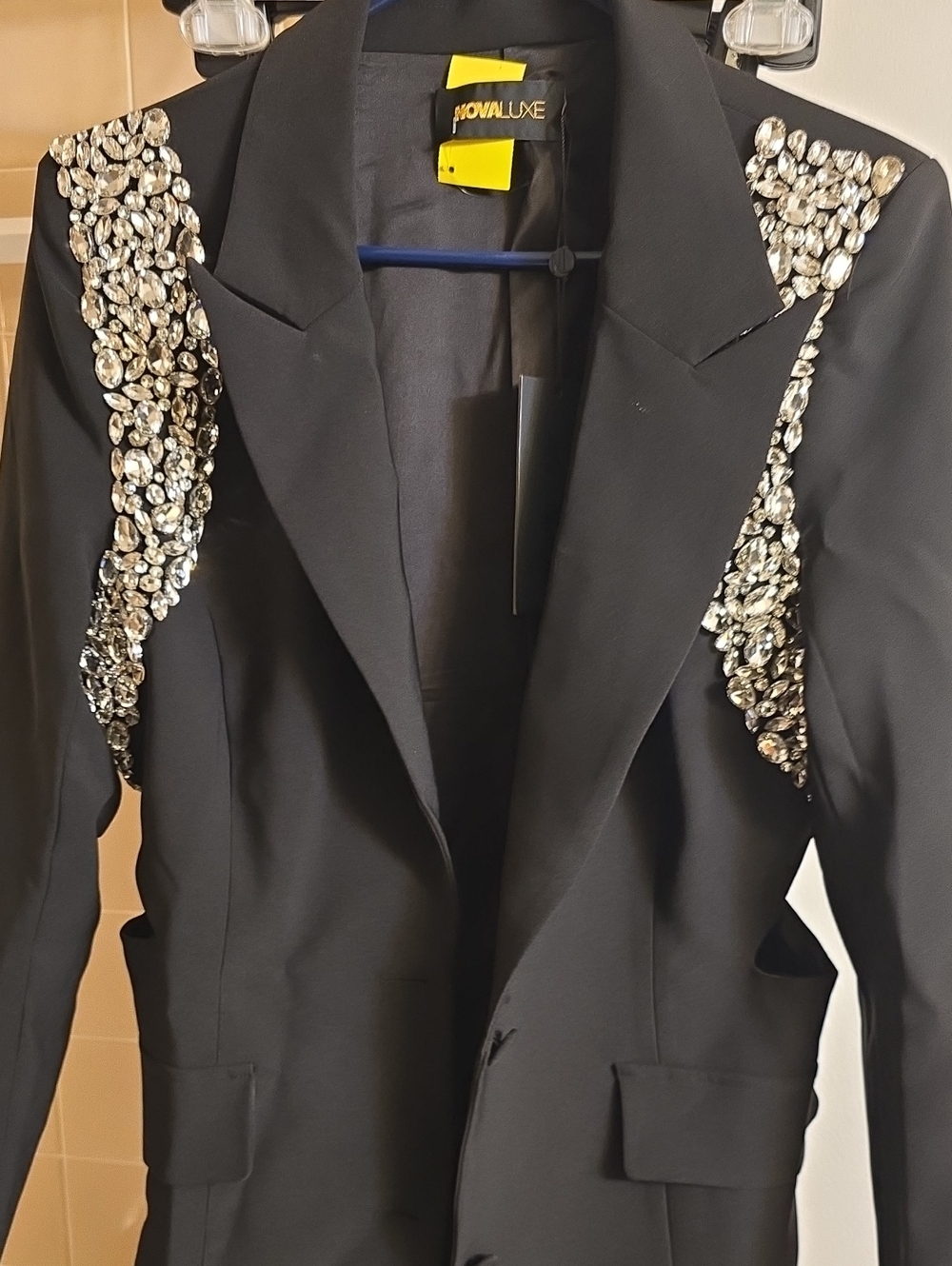 Fashion Nova Black Blazer with Crystal Shoulder Embellishments
